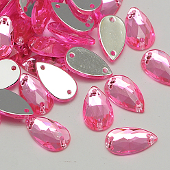 Фламинго Шить на горный хрусталь, Тайвань акриловые горный хрусталь, два отверстия, аксессуары для одежды, Грановитая Teardrop, фламинго, 13x8x3.5 мм, отверстие: 1 мм