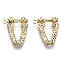Real 16K Gold Plated Brass Micro Pave Clear Cubic Zirconia D-Ring Anchor Shackle Clasps, for Bracelets Making, Nickel Free, V Shape, Real 16K Gold Plated, 19x16x3mm, Hole: 1mm