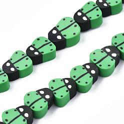 Средний Морско-зеленый Ручной полимерные нити глины шарик, коровка, средний морской зеленый, 8~12x7.5~10x4~5 мм, отверстие : 1.5~2 мм, около 38~40 шт / нитка, 14.17 дюйм ~ 15.35 дюйм (36~39 см)