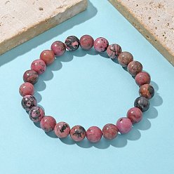 Родонит Природное Rhodonite бусина растягивать браслеты, круглые, 2 дюйм ~ 2-1/8 дюйм (5.2~5.5 см), бусины : 8~9 мм