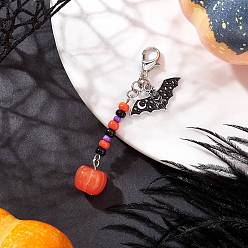 (52) Непрозрачная лаванда Подвески из стеклянных бусин ручной работы на хэллоуин, Сплав с застежками когтя омара, с эмалевой битой, разноцветные, 65 мм