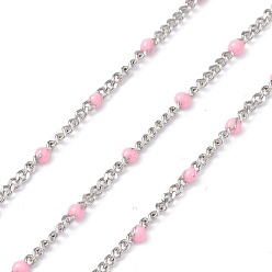 Pink 304 Stainless Steel Enamel Curb Chains, with Spool, Soldered, Faceted, Pink, 2.5x2x0.8mm, 32.80Feet/roll(10m/roll)