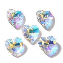 Прозрачный АВ Стеклянные подвески, сердце, AB цвет, граненые, ясно AB, 18x18x7 мм, отверстие : 1.6 мм