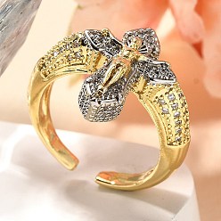 Real Gold Plated & Real Platinum Plated Латунные кольца из манжеты с прозрачным цирконием, крестовые кольца для женщин, без кадмия, без никеля и без свинца, с соками, платиной и золотом, 18.5 мм