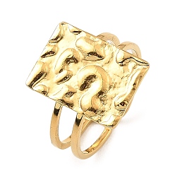 Настоящее золото 18K 304 открытые манжеты из нержавеющей стали, чеканный прямоугольник, реальный 18 k позолоченный, размер США 6 3/4 (17.1 мм)