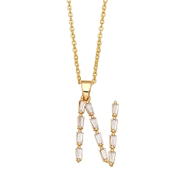 Letter N Unisex Brass Micro Pave Clear Cubic Zirconia Pendant Necklaces with Cable Chain, Letter, Letter N, 17.72 inch(45cm)