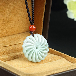 Нектар Ожерелья с подвеской из полого цветка из натурального нефрита, нектар, 23.62 дюйм (60 см)