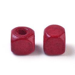 Roja Cuentas de madera natural teñidas, cubo, agradable para el día de la toma del collar de los niños, sin plomo, rojo, 5 mm, agujero: 1.5 mm, Sobre 18600 unidades / 1000 g