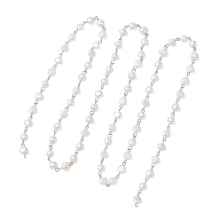 Нержавеющая Сталь Цвет Цепочки из натурального культивированного пресноводного жемчуга, рис, с 304 фурнитурой из нержавеющей стали, цвет нержавеющей стали, 15x9x7 мм, около 3.28 футов (1 м)/шт.
