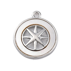 Платина Латунный паве натуральный ракушка плоский круглый с подвесками в виде звезд, платина, 13x11.5x2 мм, отверстие : 1 мм