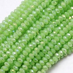 Весенне-зеленый Имитация гальванического покрытия из нефрита, граненые, с покрытием AB цвета, весенний зеленый, 4x3 мм, отверстие : 1 мм, около 139 шт / нитка, 15.7 дюйм