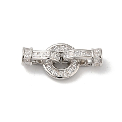 Платина Реечное покрытие латунь микро паве прозрачный кубический цирконий складные застежки, без кадмия и без свинца, долговечный, платина, 21 мм, застежка : 10.5x8x2.5 mm