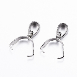 Stainless Steel Color Tarnish Resistant 304 Stainless Steel Pendant Pinch Bails, Stainless Steel Color, 11x8x3mm, Hole: 5x3.5mm