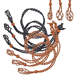 Mixed Color Adjustable Braided Waxed Cord Macrame Pouch Necklace Making, Interchangeable Stone, with Wood Beads, Mixed Color, 6pcs/bag