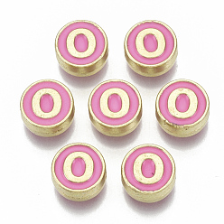 Letter O Бисера эмали сплава, без кадмия, без никеля и без свинца, плоский круглый с начальными буквами, золотой свет, letter.o, 8x4 мм, отверстие : 1.5 мм