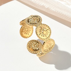 Золотой 304 открытые кольца-манжеты из нержавеющей стали для женщин, солнце, золотые, 8 мм, внутренний диаметр: 17.8 мм