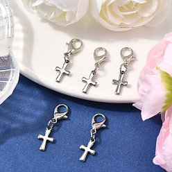 Платиновый & Цвет Нержавейки Крест 304 подвесные украшения из нержавеющей стали, с цинковым сплавом застежками омаров коготь, платины и нержавеющая сталь цвет, 26.5 мм