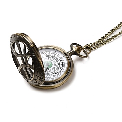 Античная Бронза Колье с подвеской из сплава стекла и карманом, электронные часы, железные цепочки и карабин-лобстеры , плоско-круглые, античная бронза, 30.70~32.28 дюйм (78~82 см), часы: 60x53x17мм