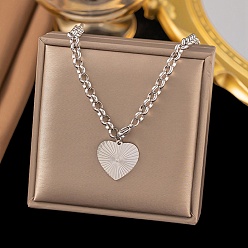 Нержавеющая Сталь Цвет 304 ожерелья из нержавеющей стали с подвеской в виде сердца в виде цепочки «роло» для женщин, цвет нержавеющей стали, 19.29 дюйм (49 см)