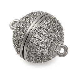 Платина Магнитные застежки из латуни с микропейвом и прозрачным кубическим цирконием, с петлями, без свинца и без кадмия, круглые, платина, 16x12x12 мм, отверстие : 1.2 мм
