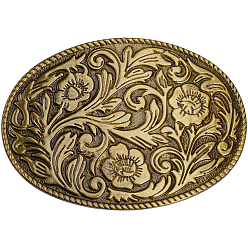 Античная Бронза 1 Пряжки из цинкового сплава, застежка на пояс, овальная с цветочным узором, античная бронза, 68x96x13 мм