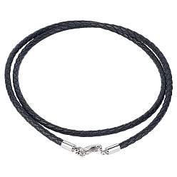 Черный 10шт. 3мм круглые плетеные кожаные шнуры, для ожерелья делает, латуни с застежками омаров, платина, чёрные, 20.98 дюйм (53.3 см)