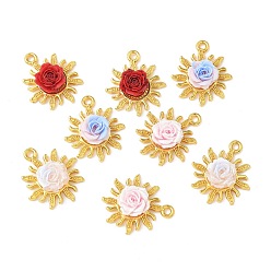 (52) Непрозрачная лаванда Подвески сплава cmолы, солнце и цветок, золотые, разноцветные, 21.5x18.5x6 мм, отверстие : 1.6 мм