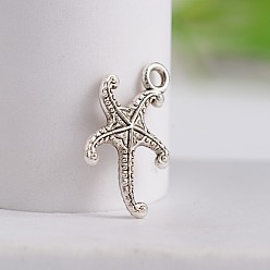 Античное Серебро Подвески из цинкового сплава с морской звездой / морскими звездами в тибетском стиле, античное серебро, 19x12x3 мм, отверстие : 2 мм