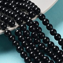 Black Baking Painted Pearlized Glass Pearl Round Bead Strands, Black, 6~7mm, Hole: 1mm, about 145pcs/strand, 31.4 inch