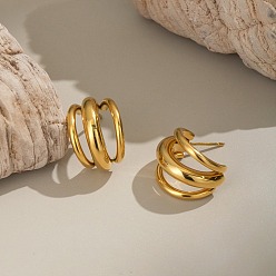 Настоящее золото 18K 304 тройные серьги-гвоздики в форме буквы С из нержавеющей стали, ионное покрытие (ip), без кадмия, без никеля и без свинца, реальный 18 k позолоченный, 18x14 мм