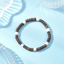 Кокосово-Коричневый Браслеты из натуральных плоских круглых бусин из кокоса и белой скорлупы для женщин, кокосового коричневый, внутренний диаметр: 2-1/8 дюйм (5.5 см)