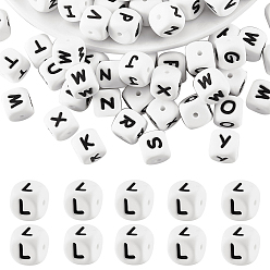 Letter L 20Pcs White Cube Letter Silicone Beads, Alphabet Beads for Bracelet Necklace Jewelry Making, Focal Beads, Letter L, 12x12x12x12mm, Hole: 2mm