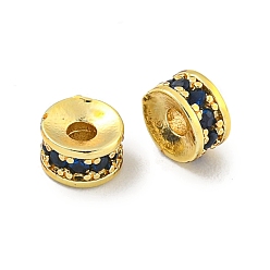 Темно-Синий Бусины-проставки из латуни с кубическим цирконием, долговечный, без свинца и без кадмия, рондель, темно-синий, 4x2 мм, отверстие : 1.4 мм