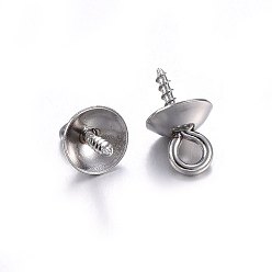 Stainless Steel Color 201 Stainless Steel Cup Pearl Peg Bails Pin Pendants, For Half Drilled Beads, Stainless Steel Color, 10x6mm, Hole: 2mm, Pin: 1.2mm