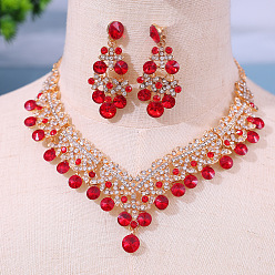 Светло-сиамский Сплава горный хрусталь комплектов ювелирных изделий, включают серьги-гвоздики и ожерелья-нагрудники, золотые, Light Siam, 480 мм