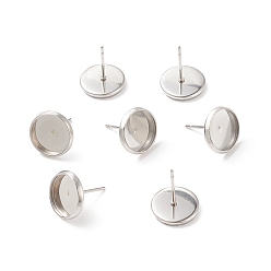 Stainless Steel Color 304 Stainless Steel Flat Round Stud Earring Settings, Earring Posts, Stainless Steel Color, Tray: 10mm, 12mm, Pin: 1mm