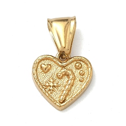 Real 20K Gold Plated 304 подвески из нержавеющей стали, Сердце с подвеской в виде леденца и снежинки., ионное покрытие (ip), долговечный, реальный 20 k позолоченный, 15x14.5x2.5 мм, отверстие : 4x9 мм
