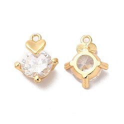 Golden Rack Plating Brass Micro Pave Cubic Zirconia Charms, Long-Lasting Plated, Heart Charm, Golden, 14x11x6mm, Hole: 1.4mm