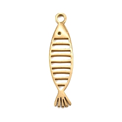 Golden 201 Stainless Steel Pendants, Fish with Strip Charms, Golden, 22.5x5.5x1mm, Hole: 1.4mm