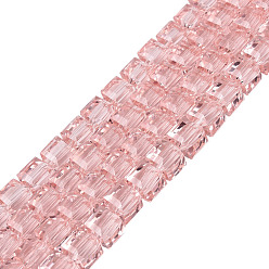 Pink Прозрачные стеклянные бусины, кубические, граненые, розовые, 5~6x5~6x5~6 мм, отверстие : 1~1.5 мм, около 91~100 шт / нитка, 20.28~22.24 дюйм (51.5~56.5 см)