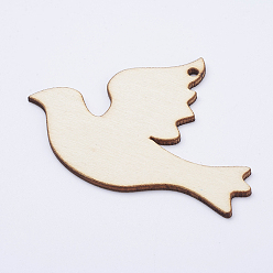 Antique White Undyed Wood Blank Tag Big Pendants, Pigeon, Antique White, 69x92x2.5mm, Hole: 3mm