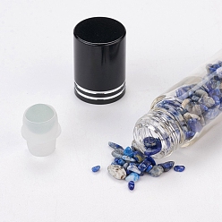 Lapis Lazuli Glass Roller Ball Bottles, Essential Oil Refillable Bottle, with Lapis Lazuli Chip Beads, for Personal Care, 85x20mm, Beads: 3x11~3x7mm, Capacity: 10ml