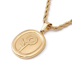 Золотой Овальное колье с подвеской в виде цветка, ионное покрытие (ip) 304 ювелирные изделия из нержавеющей стали для женщин, золотые, 15.94 дюйм (40.5 см)