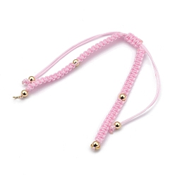Pink Braided Nylon Bracelet Making, with 304 Stainless Steel Open Jump Rings and Round Brass Beads, Golden, Pink, Single Chain Length: about 6-1/8 inch(15.4cm)