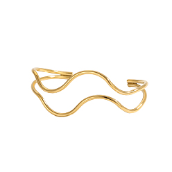 Настоящее золото 18K Из нержавеющей стали манжеты браслеты, ионное покрытие (ip), волнистый, реальный 18 k позолоченный, внутренний диаметр: 2.36 дюйм (6 см)