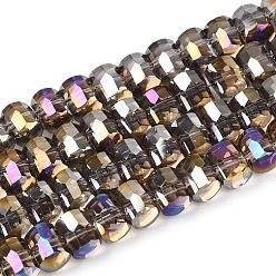 Темно-Серый Гальванизируйте прозрачное стекло бисер нитей, колонка, граненые, с покрытием AB цвета, темно-серый, 2.5~3x4~5x3~3.5 мм, отверстие : 0.7~0.9 мм, около 146~150 шт / нитка, 15.55~15.94 дюйм (39.5~40.5 см)