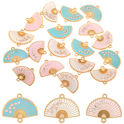 (52) Непрозрачная лаванда 24шт 3 цвет сплава эмали звенья разъемы, золотые, веер с цветком, разноцветные, 20x24x1 мм, отверстие : 1.6 мм, 8 шт / цвет