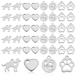 Нержавеющая Сталь Цвет 60шт. 4 стили подвески из нержавеющей стали, плоские круглые со словом "love", цвет нержавеющей стали, 10~14x9~15.5x1~1.5 мм, отверстие : 1.2~1.8 мм, 15 шт / стиль