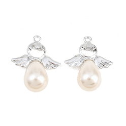 Платина Подвески из сплава , ангельские прелести, с пластиковой имитационной жемчужиной, платина, 34x27x13 мм, отверстие : 2 мм