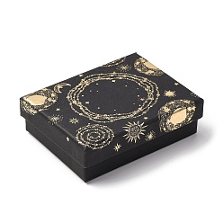 Rectangle Подарочные коробки из картона с принтом солнца, луны и звезд, для ожерелья, Браслеты, с черной губкой внутри, чёрные, прямоугольные, 9.2x7.05x2.75 см